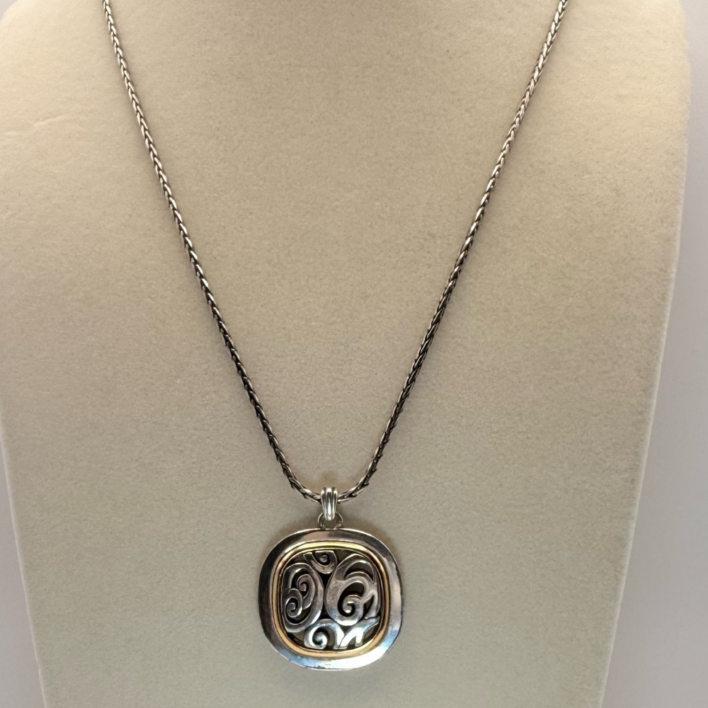 Brighton Silver Swirl Medallion Pendant Necklace Classic Scroll Design Jewelry